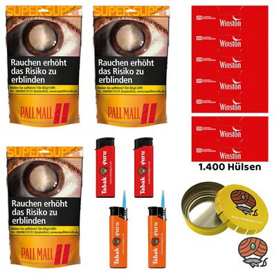 Pall Mall Allround Volumentabak Super Beutel 3x 133g, Winston Hülsen, Feuerzeug