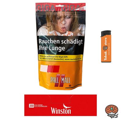 Pall Mall Allround Giga Beutel 120g, 200 Winston Hülsen, Feuerzeug