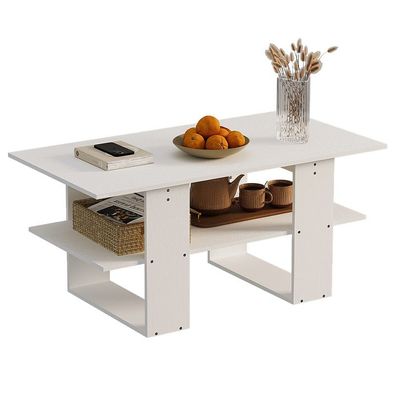 Weisser Couchtisch, MODERN MIT ABLAGE, Wohnzimmer, LOFT, GROSS, 120 CM