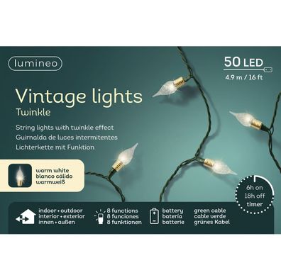 Batt. LED Vintage Lichterkette 49m 50 L. ww Twinkle