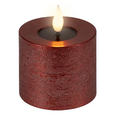 LED-Kerze rot-met. Wachs Ø 7,5 cm H: 9,5 cm ww
