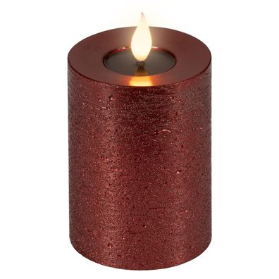 LED-Kerze rot-met. Wachs Ø 7,5 cm H: 13,5 cm ww