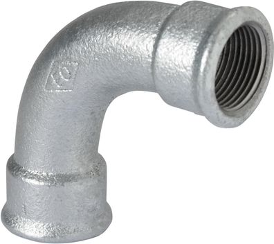 Temperguss Bogen Nr. 2 verzinkt, lang, 90 Grad, I/I 1"