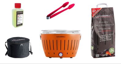 LotusGrill Starter-Set Classic 1x Grill Mandarinenorange mit USB-Anschluß, 1x