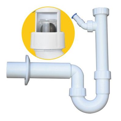 PP-Kugelverschlußsiphon 1 1/2" & 1 1/4", DN 50, weiss mit einem Geräteanschluss 1", 3