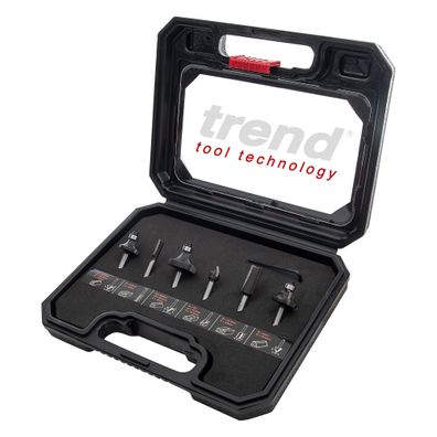 Trend Fräser-Set 6-teilig HM, 12 mm Schaft – Nutfräser, V-Nut-, Abrund- & Profilfr