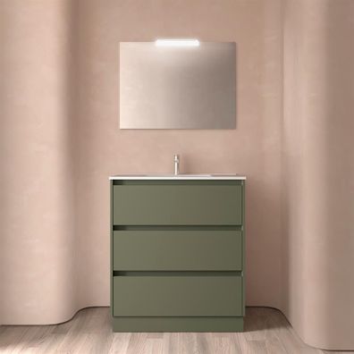 Badezimmermöbel BALTIC 800 3 Schubladen GREEN SATIN + Waschtisch