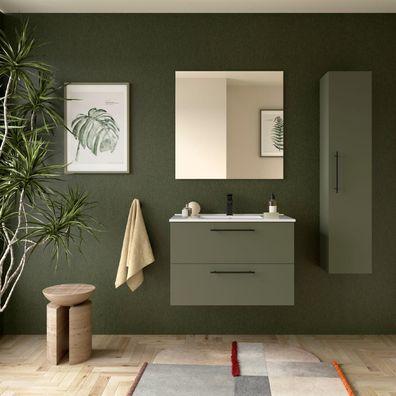 Badezimmermöbel SILANE 800 2 Schubladen GREEN SATIN + Waschtisch + Spiegel