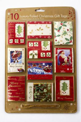10x Weihnachts-Geschenkanhänger Kraftpapier Goldfolien-Optik mit Faden Set NAMEN