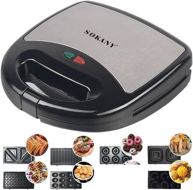 SOKANY 7 IN 1 Multifunktionsgerät 800W Sandwichmaker Waffeleisen Donut #Y106-169