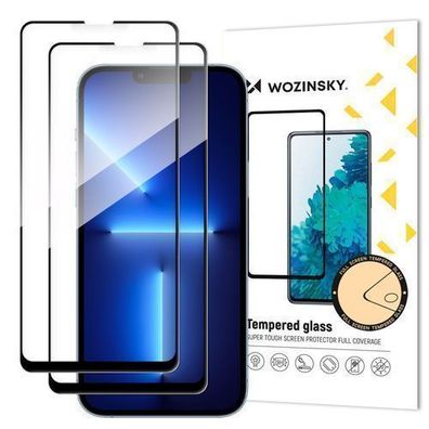 2er-Set Wozinsky Panzerglas Full Glue, schwarz, Case Friendly, für iPhone 14, 13