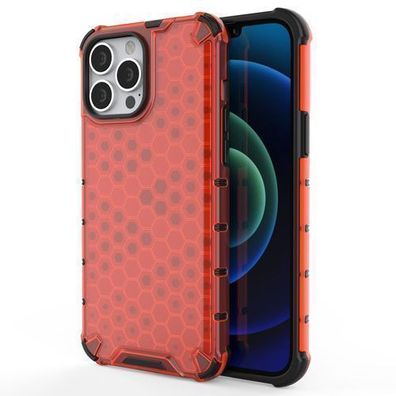 iPhone 13 Pro Max Schutzhülle Panzeretui mit Gel-Rahmen in Rot - Honeycomb Desig