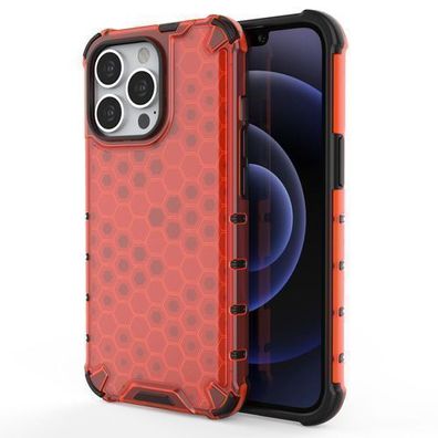 iPhone 13 Pro Panzerhülle mit Honigwabenmuster und rotem Gelrahmen