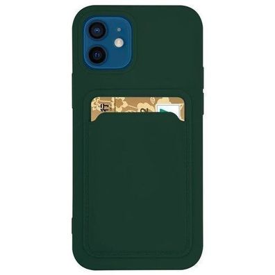 Samsung Galaxy A72 4G Silikonhülle mit Kartenfach - Dunkelgrün, eleganter Karton