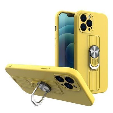 iPhone 12 Mini Silikonhülle mit Fingerhalter und Ständer, Gelb