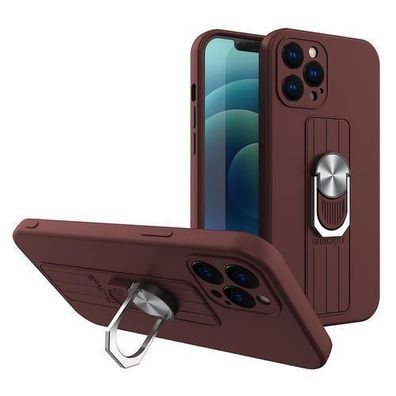 Samsung Galaxy A72 4G Silikon Hülle mit Fingerring und Standfunktion - Braun