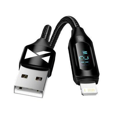 Wozinsky USB-A auf Lightning Kabel mit LED-Anzeige, 2.4A, 2m, Schwarz