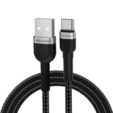 Wozinsky USB-A auf USB-C Kabel 2.4A 1m - Schwarz, Hochleistungsladekabel für Sma