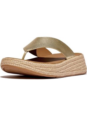 FitFlop Damen Flip Flops F-Mode Espadrille Leather Flatform T/Post Sandals IV6