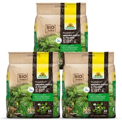 3 x Neudorff NeudoHum® Grünpflanzen- & PalmenErde, 10 Liter