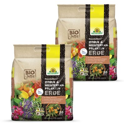 2 x Neudorff NeudoHum® Zitrus- & MediterranpflanzenErde, 10 Liter