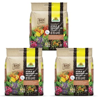 3 x Neudorff NeudoHum® Zitrus- & MediterranpflanzenErde, 10 Liter