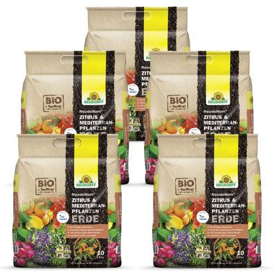 5 x Neudorff NeudoHum® Zitrus- & MediterranpflanzenErde, 10 Liter