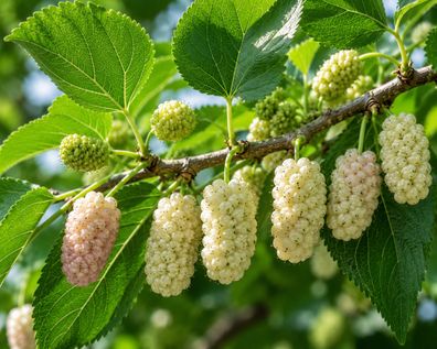 Morus alba, 500 Samen, Weiße Maulbeere, Maulbeerbaum, Winterhart