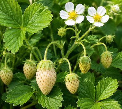 Fragaria vesca 'White Soul', 500 Samen, Weiße Monats-Erdbeere