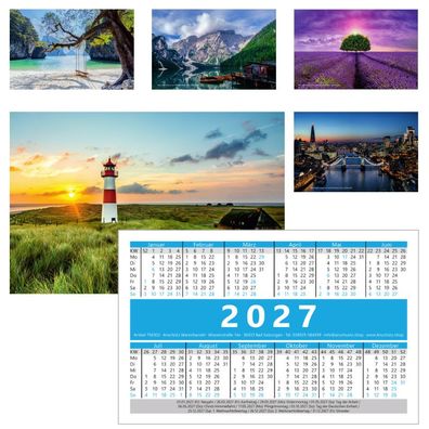 100er Set Mini Taschenkalender 2027 für die Hosentasche Visitenkarte eckig matt