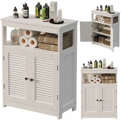 Freistehender 2-türiger Badezimmerschrank mit Regalen, skandinavischer Loft-Stil, Wei