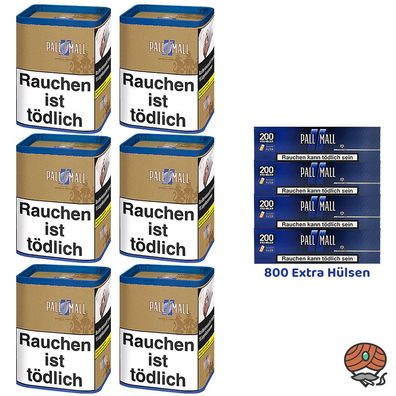 Pall Mall Authentic Blue/Blau Tabak Dose 6x 71g, 800 Blue Xtra Hülsen