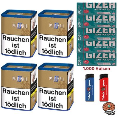 Pall Mall Authentic Blue/Blau Tabak Dose 4x 71g, Gizeh Menth. Extra Hülsen