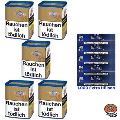 Pall Mall Authentic Blue/Blau Tabak Dose 5x 71g, Blue Xtra Hülsen