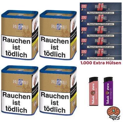 Pall Mall Authentic Blue/Blau Tabak Dose 4x 71g, Pall Mall Red Xtra Hülsen