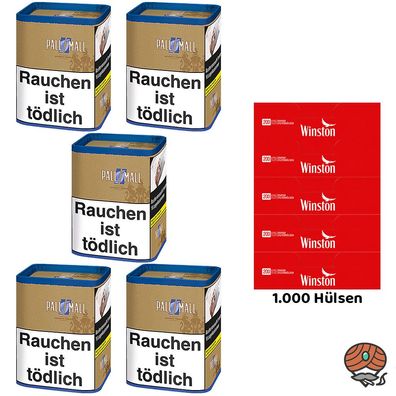 Pall Mall Authentic Blue/Blau Tabak Dose 5x 71g + 1000 Winston Hülsen