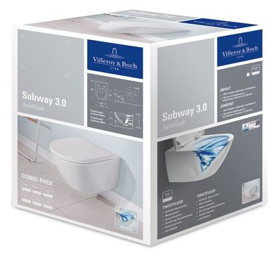Villeroy & Boch Pack Combi WC suspendu à chasse profonde Subway 3.0
