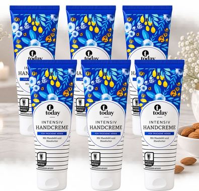 6x125ml today Intensiv Handcreme Mandelöl Sheabutter Panthenol trockene Hände