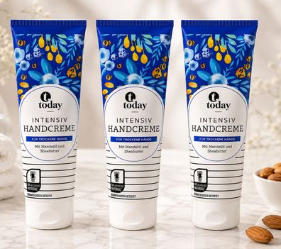 3x125ml today Intensiv Handcreme Mandelöl Sheabutter Panthenol trockene Hände