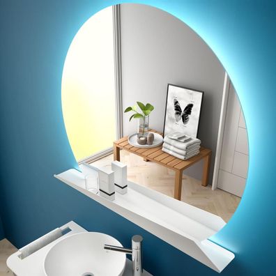 Sunrise Spiegel 800 Rounder Wandspiegel mit Abstellbord, mit LED-leuchte