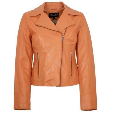 Jilani - Damen Lederjacke Bikerjacke Lammnappa pumpkin orange