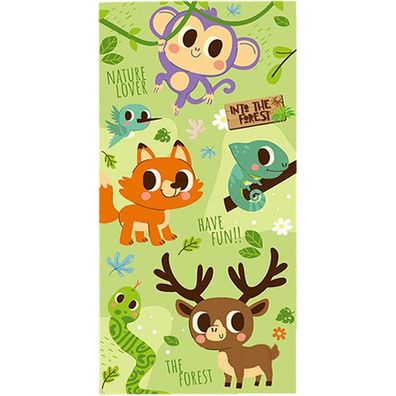 Tiere Into the Forest Badehandtuch Badetuch für Kinder aus Baumwolle - 70 x 140
