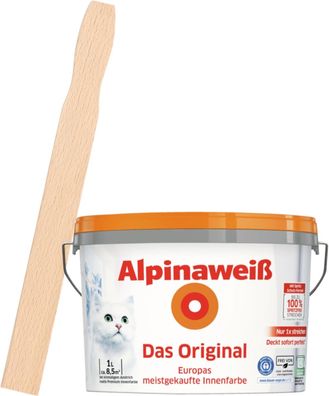 Alpinaweiß Das Original weiße Wandfarbe für Innen inkl. Rührholz 1 Liter