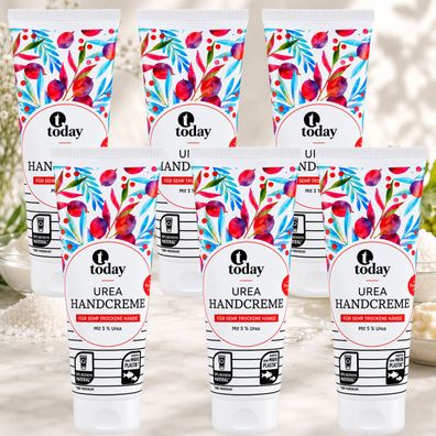 6x125ml today Urea Handcreme 5% für sehr trockene Hände Feuchtigkeitspflege