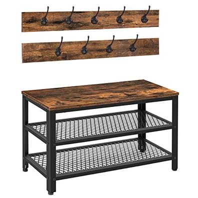 HOOBRO Porte-Manteau mit Banc, Vestiaire, Meuble d'Entrée, Portemanteau mit 9 Häkeln