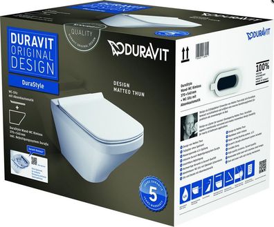 Duravit WC mural DuraStyle sans rebord, abattant avec frein de chute et fixation incl
