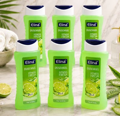 6x300ml Elina Duschgel 2in1 Fitness Fresh Limette & Aloe Vera Hair Body Shower Gel