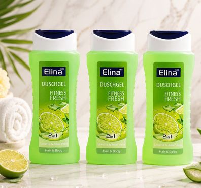 3x300ml Elina Duschgel 2in1 Fitness Fresh Limette & Aloe Vera Hair Body Shower Gel