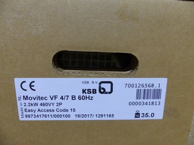 KSB Movitec VF 4/7 B 60HZ 2.2KW 460VY 2P Hochdruck Pumpe