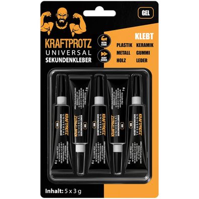 ARKA Kraftprotz 5x3g Set Gel Sekundenkleber extra stark Alleskleber